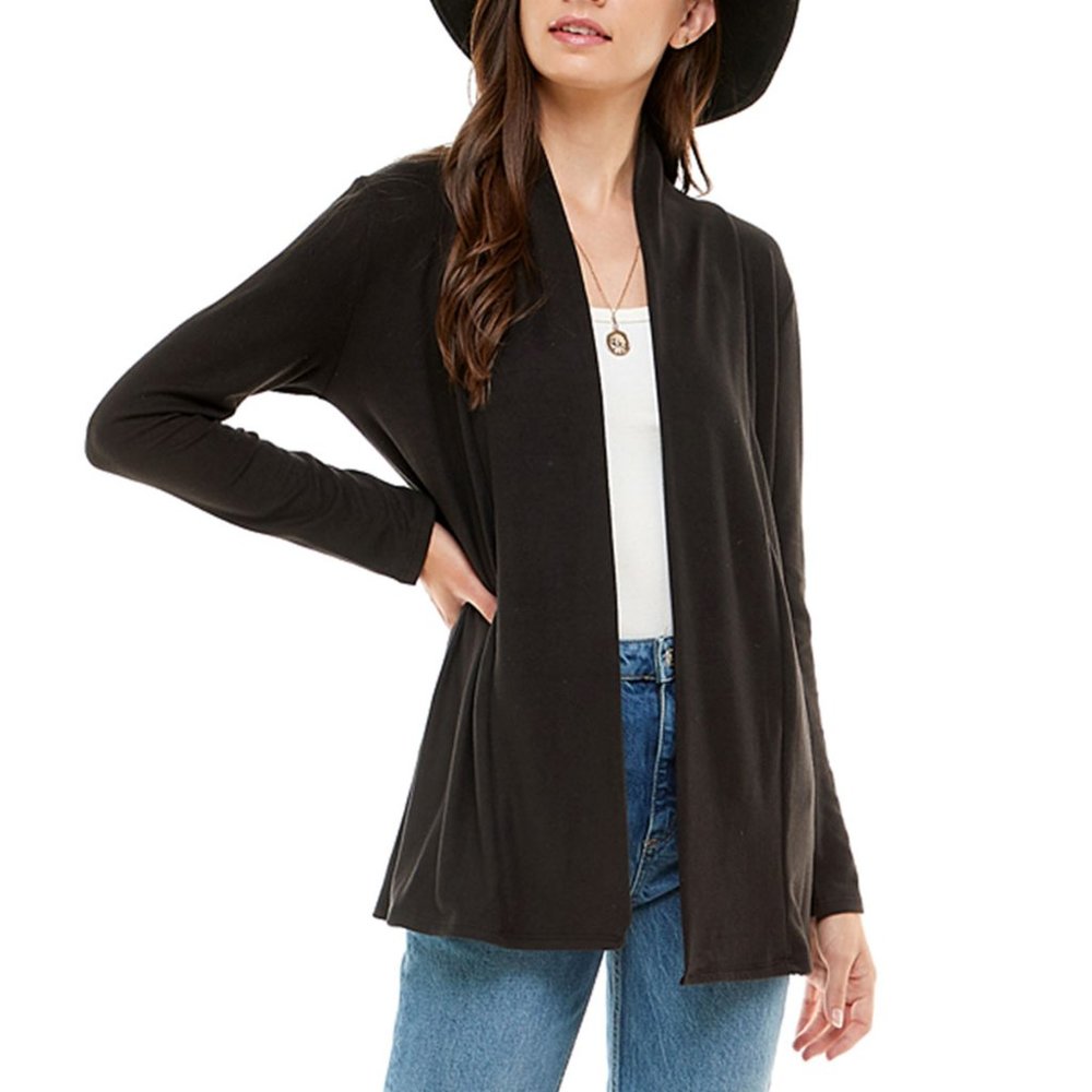 Women's Casual Lightweight Open Front Cardigans with Pockets_Black